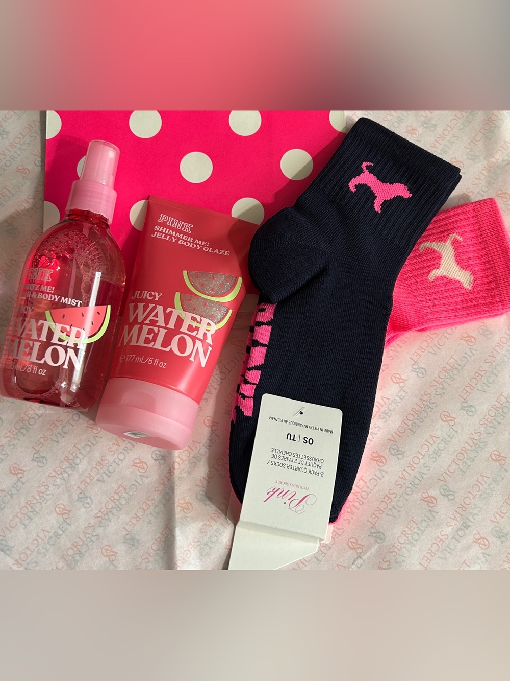 Victoria's Secret PINK Juicy Watermelon Bundle with Socks